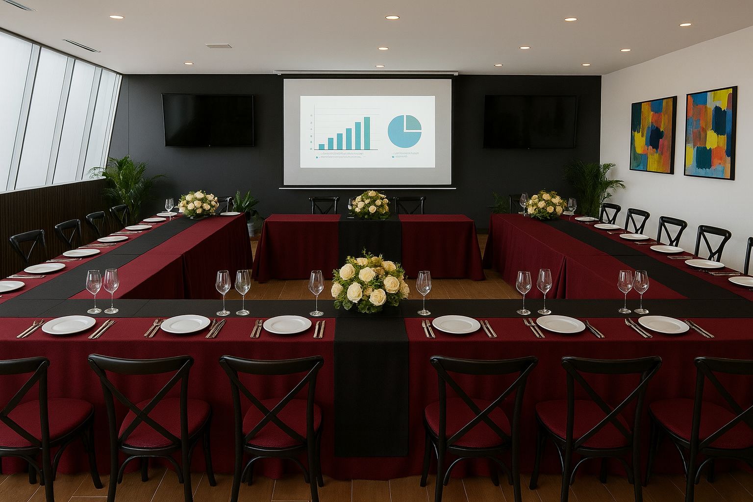 Montaje U-shape con equipo audiovisual en sala de congresos RedCIMA