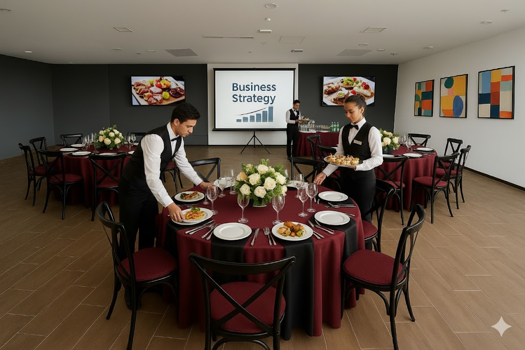 Servicio de alimentos durante evento corporativo en RedCIMA